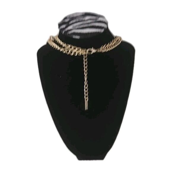 Mika Gold-tone & Leather Multi-layered Gold-tone Chain Statement Necklace 18-21" - Picture 6 of 8